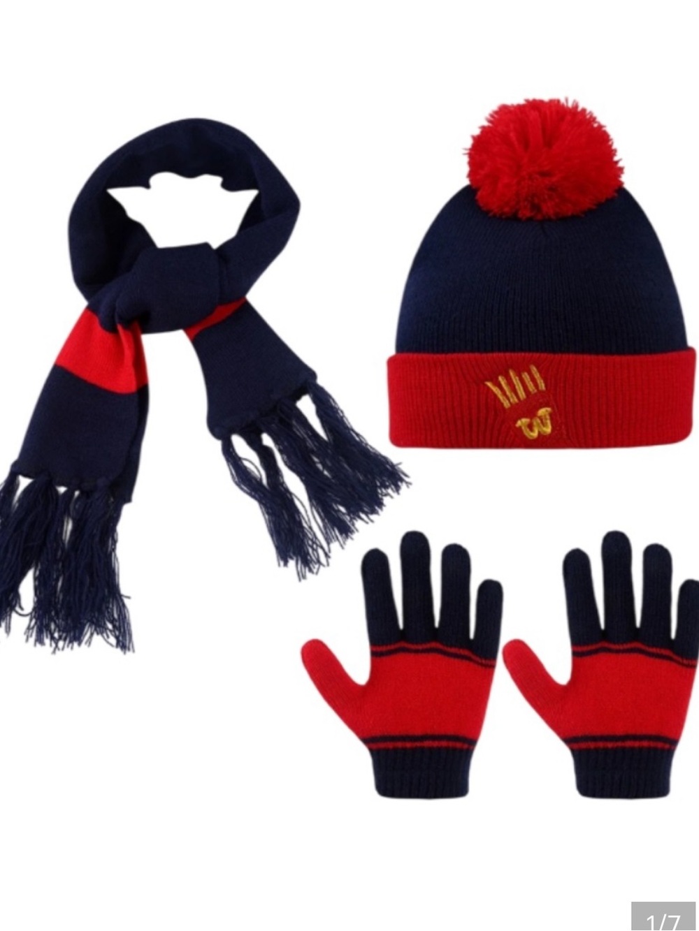 NWT Toddler Tuc Tuc Red and Navy Winter Hat, Gloves, and Scarf Set Red and Navy